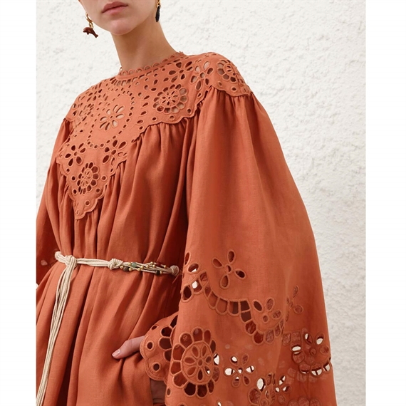 Zimmermann Awaken Embroidered Yoke Maxi Kjole, Cinnamon